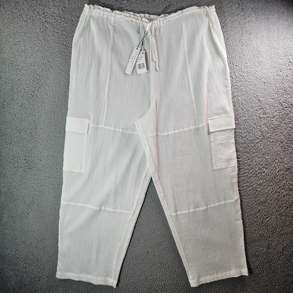 NWT‎ Sanctuary Lightweight Cargo Pants Women XL Cotton Pull-On White Beach